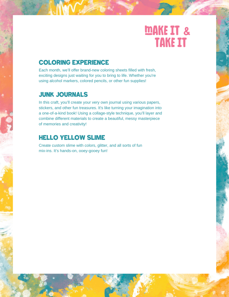 Make it & Take it Menu